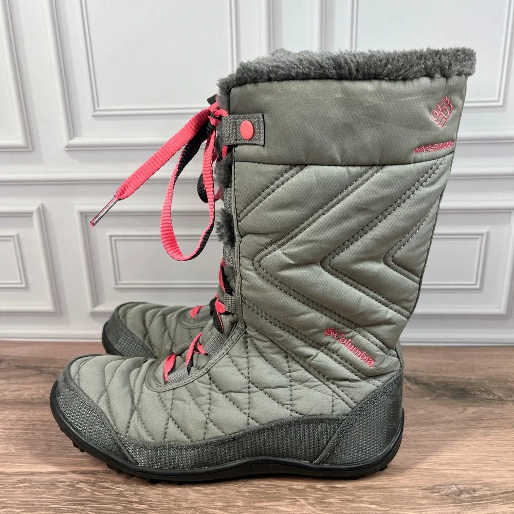 Columbia‎ Minx Mid III Snow Boots Big Girls Grey Pink Waterproof Quilted Size 3